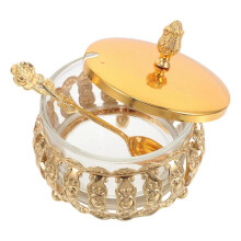 Pote de açúcar com colher para armazenamento, conjunto de 3 recipientes decorativos em vidro e ferro.