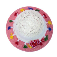 Chapéu de Sol Infantil de Aba Larga em Palha, Respirável, para Viagens de Verão, Cor Rosa, com Elástico de 30cm para Dias de Vento (1 unidade)