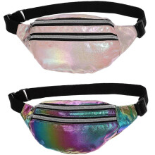 Kiiltävät holografiset vyölaukut 2 kpl kevyitä olkalaukkuja matkustamiseen ja ulkoiluun. Monipuoliset vyölaukut naisille.