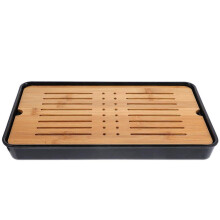 Bandeja retangular de bambu para conjunto de chá, utensílio de cozinha para uso diário, com sistema de drenagem de água (1 unidade).