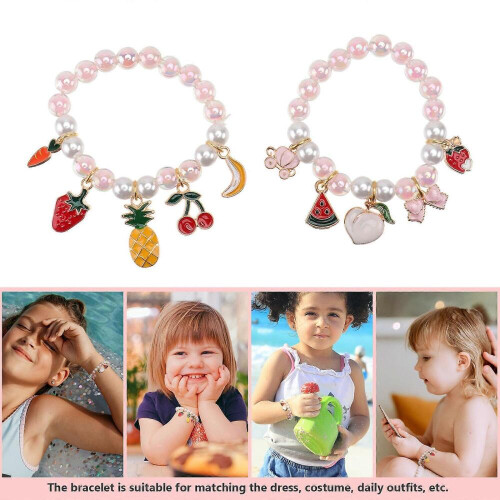 Pulseiras infantis com pingentes de pérolas artificiais, cores sortidas, pacote com 2 unidades. 2