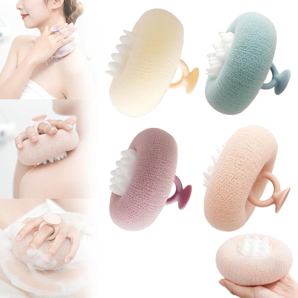 4Pcs Sunflower Bath Sponge with Suction Cup, 2in1 Exfoliating Shower Loofah for Women and Men