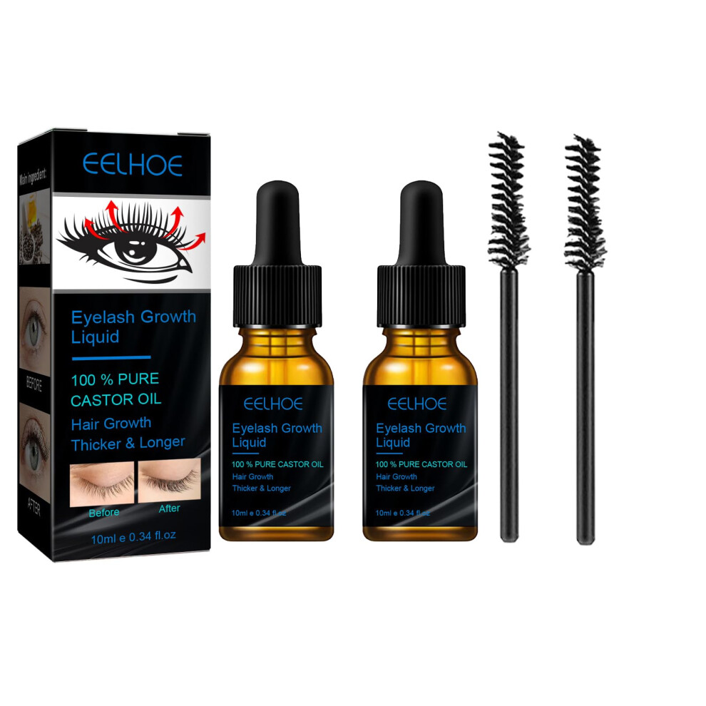 Eyelash Growth Serum with Castor Oil for Longer Thicker Lashes, Overnight Nourishing, 10ml 2Pack