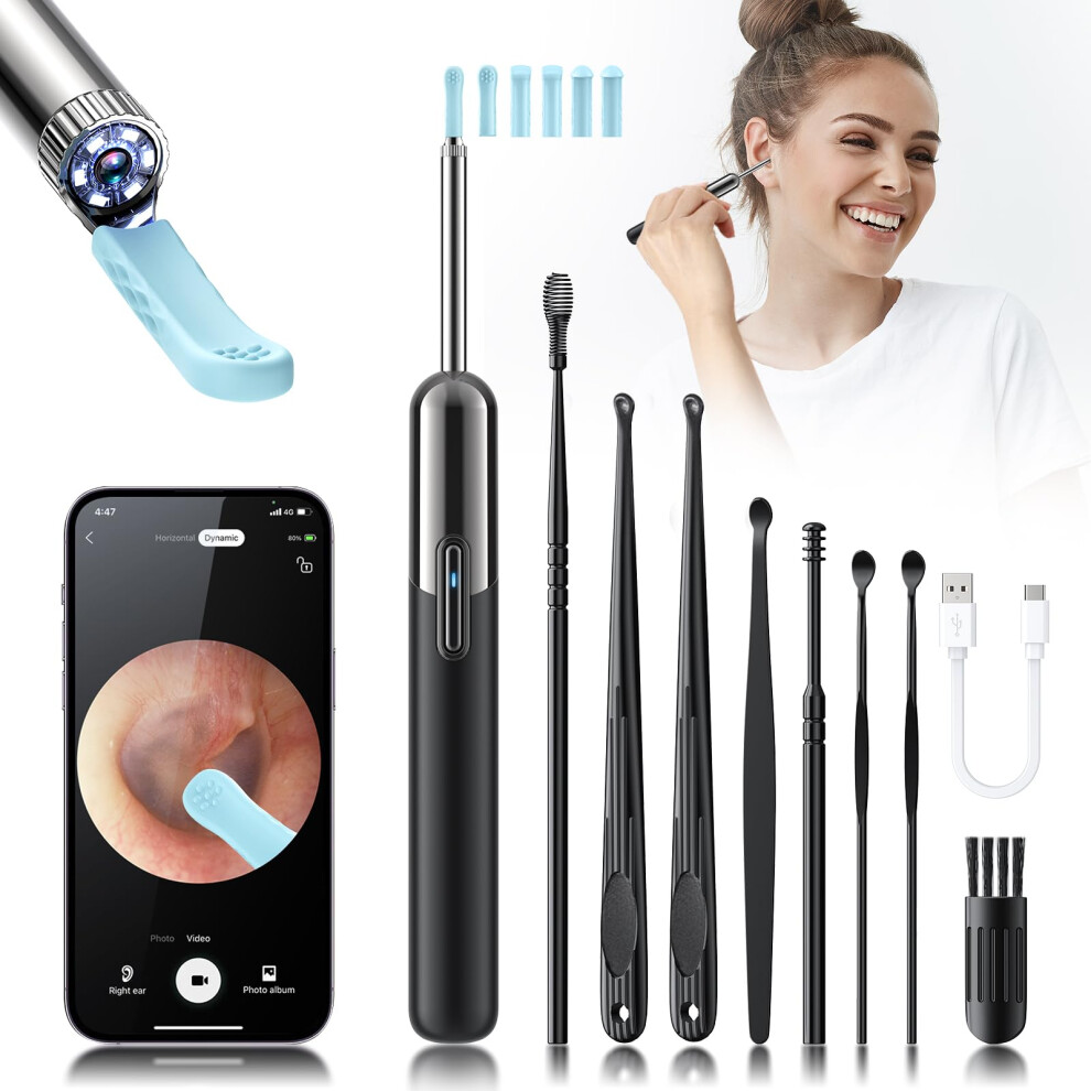 Ear Wax Removal Kit Wireless 1080P HD Camera Ear Cleaner for iOS and Android Rechargeable 8Piece Set