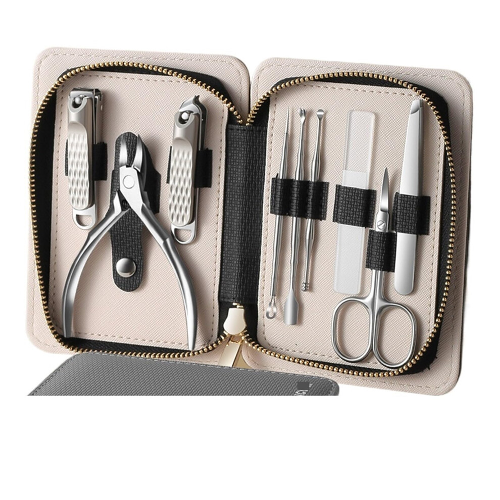 Manicure and Pedicure Set 9 Piece Kit with Durable Nail Clippers and Precision Nose Pliers