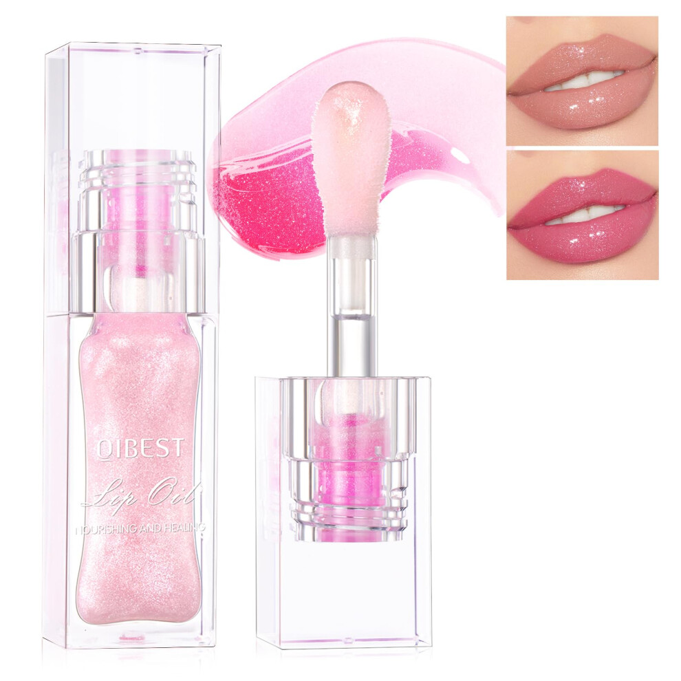 Pink Color Changing Shimmer Lip Gloss With Moisturizing Plumping Lip Oil For Dry Lips Care