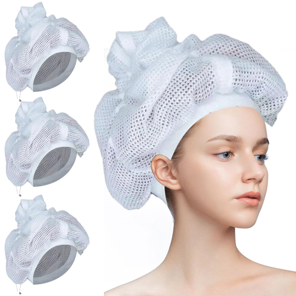 Curly Hair Drying Cap with Adjustable Drawstring, Net Plopping Blow Dryer Attachment, 3PCS
