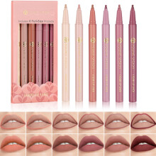 Waterproof Nude Brown Matte Lip Liner Set – 6 Long Lasting Shades with Precise GourdShaped Tip
