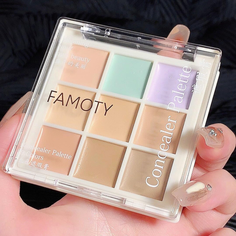 Cream/Dark Concealer Palette With 9 Blendable Shades, Full Coverage For Circles And Blemishes