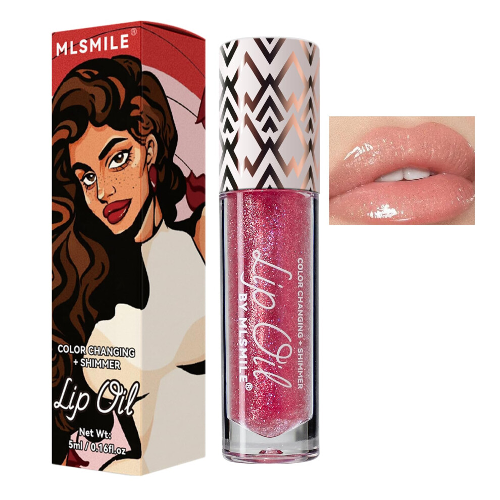 Tinted Lip Oil with ColorChanging Shimmer, Hydrating Plumping Lip Gloss 02 for LongLasting Glow