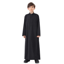 Arabian Thobe Long Sleeve Kaftan RoundNeck Robe For Teen Boys Black Size S (56 Years) Embroidered Muslim Costume