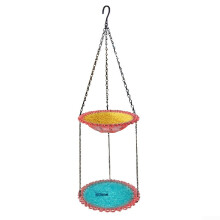 Weather Resistant Double Layer Bird Feeder and Bath Combo for Yard, Pink Outdoor Design