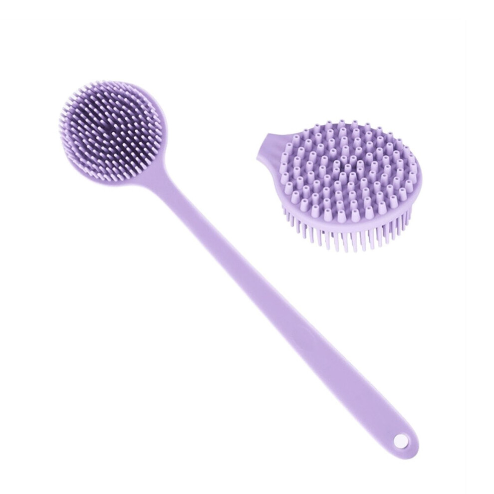 Light/Purple Silicone Back Scrubber With Long Ergonomic Handle Doublesided Exfoliating Brush For Shower