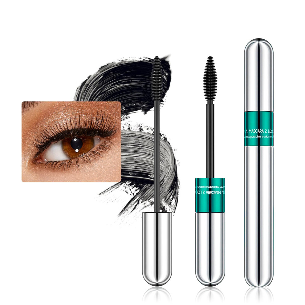 Black Waterproof Volumizing Mascara With Dual Brush, 4D Fiber Lash Lengthening, 24H Wear
