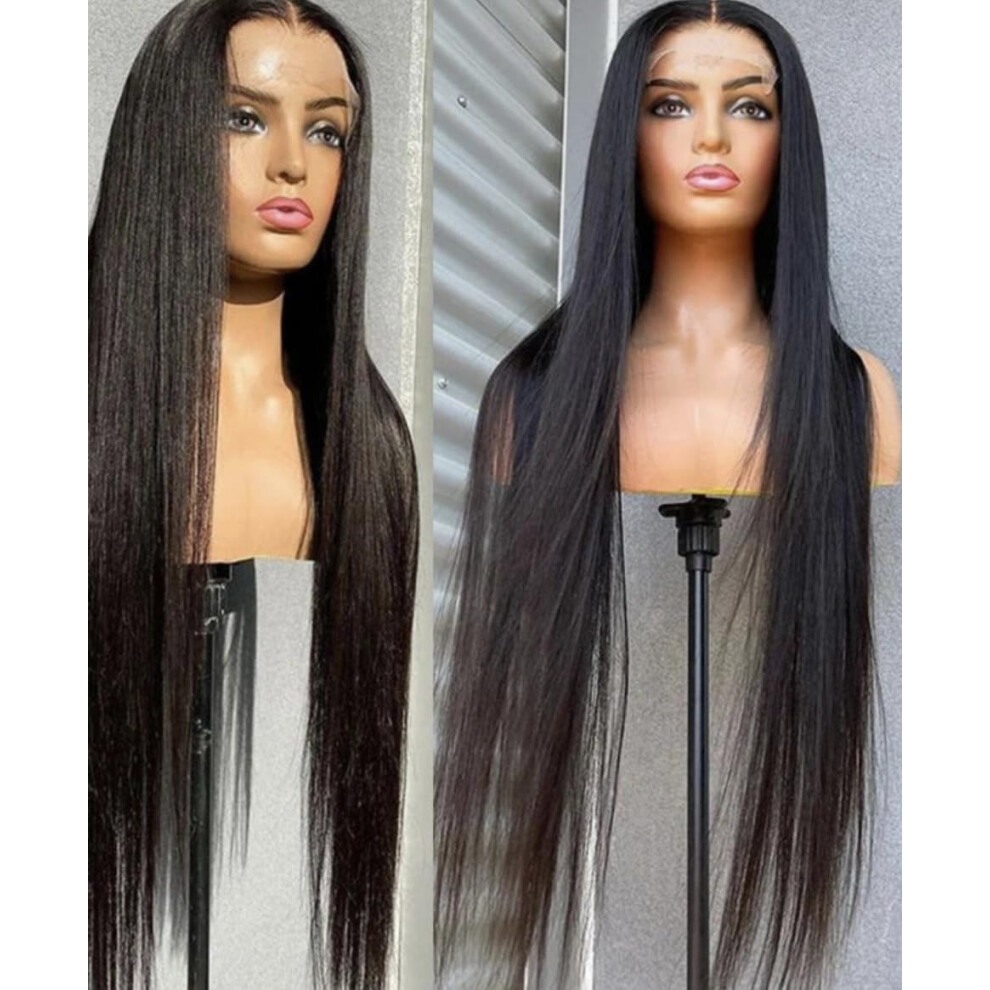Unisex 28 Inch Straight Hd Lace Front Wig With Invisible Hairline, Natural 1B Transparent Lace