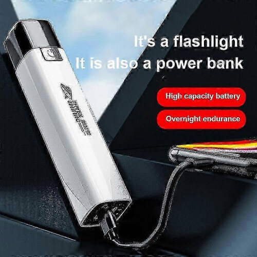 (03 white) Smile Shark Led Flashlight Portable Strong Light Long-range Small Rechargeable Lamp Power Bank Multi-function Tent Camping Torch 2