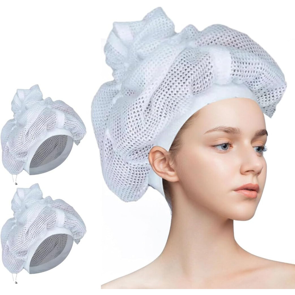 Curly Hair Drying Cap with Adjustable Fit, Satin Diffuser Net Plopping Cap (2pcs)