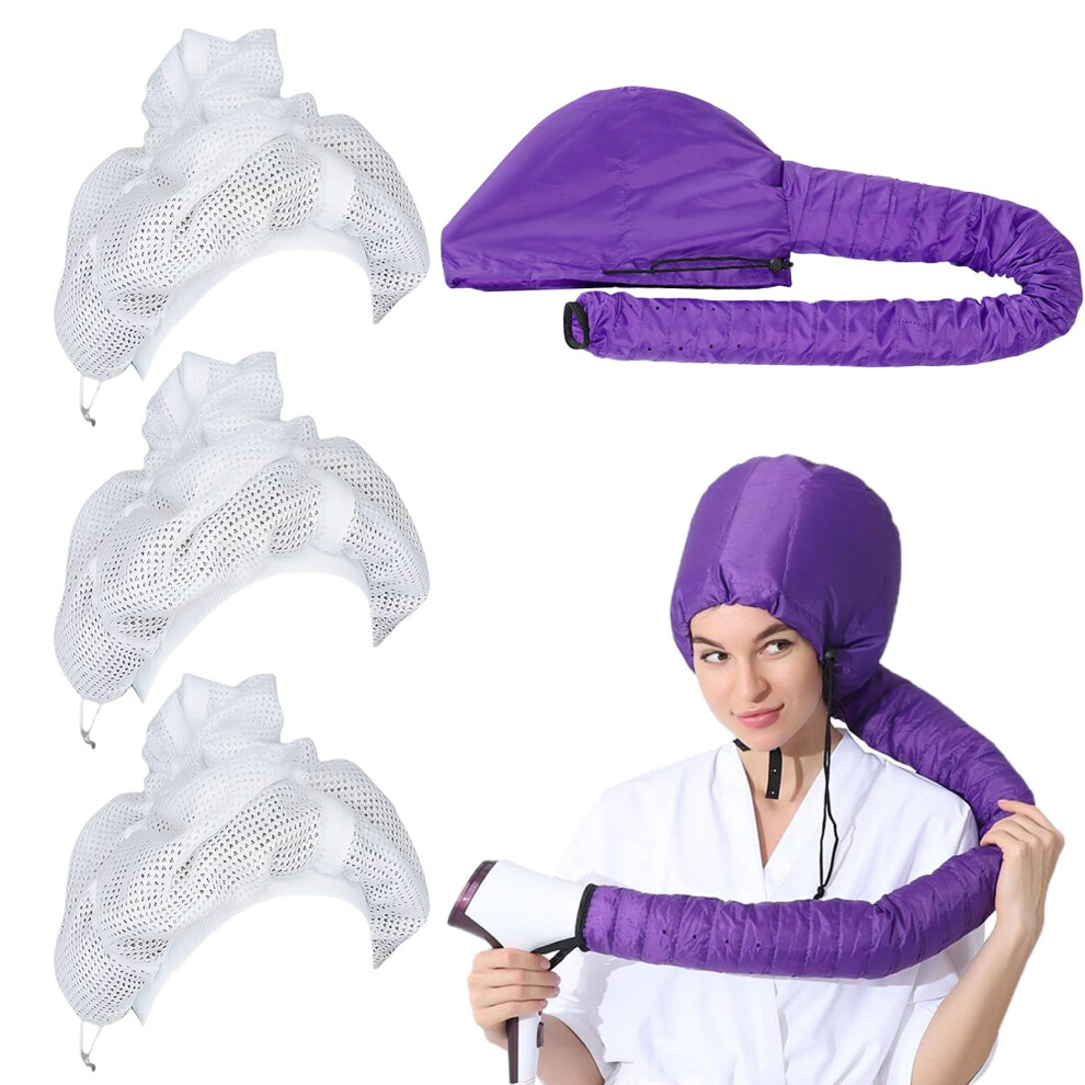 Curly Hair Drying Cap with Adjustable Mesh Drawstring, Frizz Control Overnight Protection 4PCS