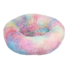 (L 60CM, Multi) Round Plush Pet Bed Donut Mand Dog Accessories For Large Dogs Cat's House Winter Warm Small Medium Puppy Animal Mattress
