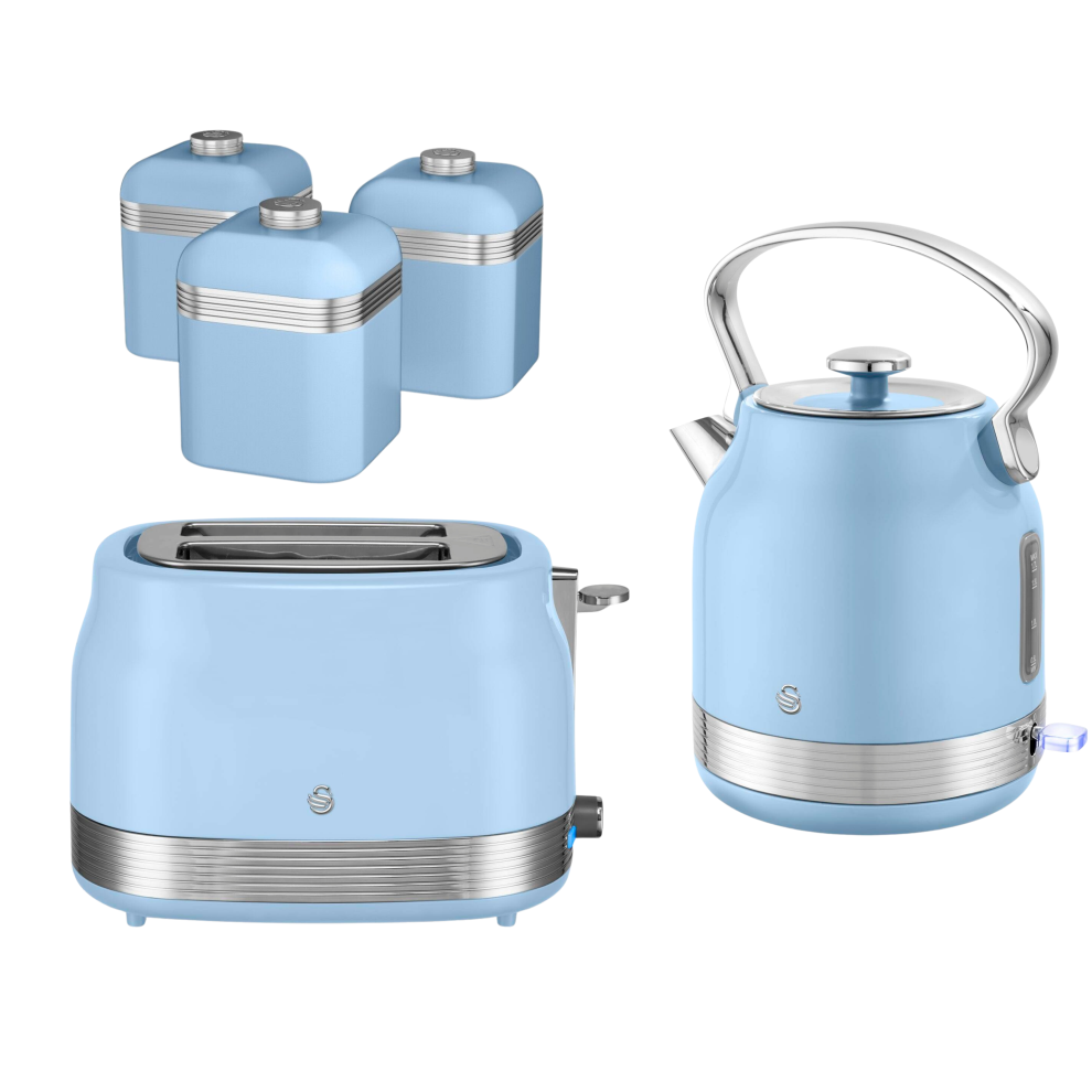 Swan Retro Revive Stovetop Kettle 2 Slice Toaster & Canisters Blue