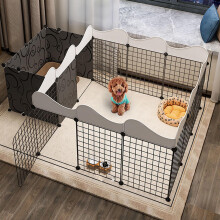 Pet Playpen with Modular Metal Fence and Toilet Training Zone for Rabbits Puppies Kittens Black