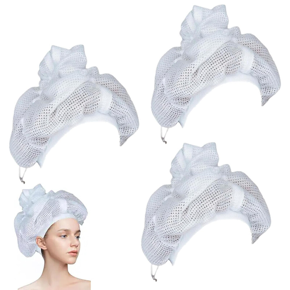 3Pcs Adjustable Net Plopping Cap for Curly Hair Drying with Breathable Mesh and Heat Protection