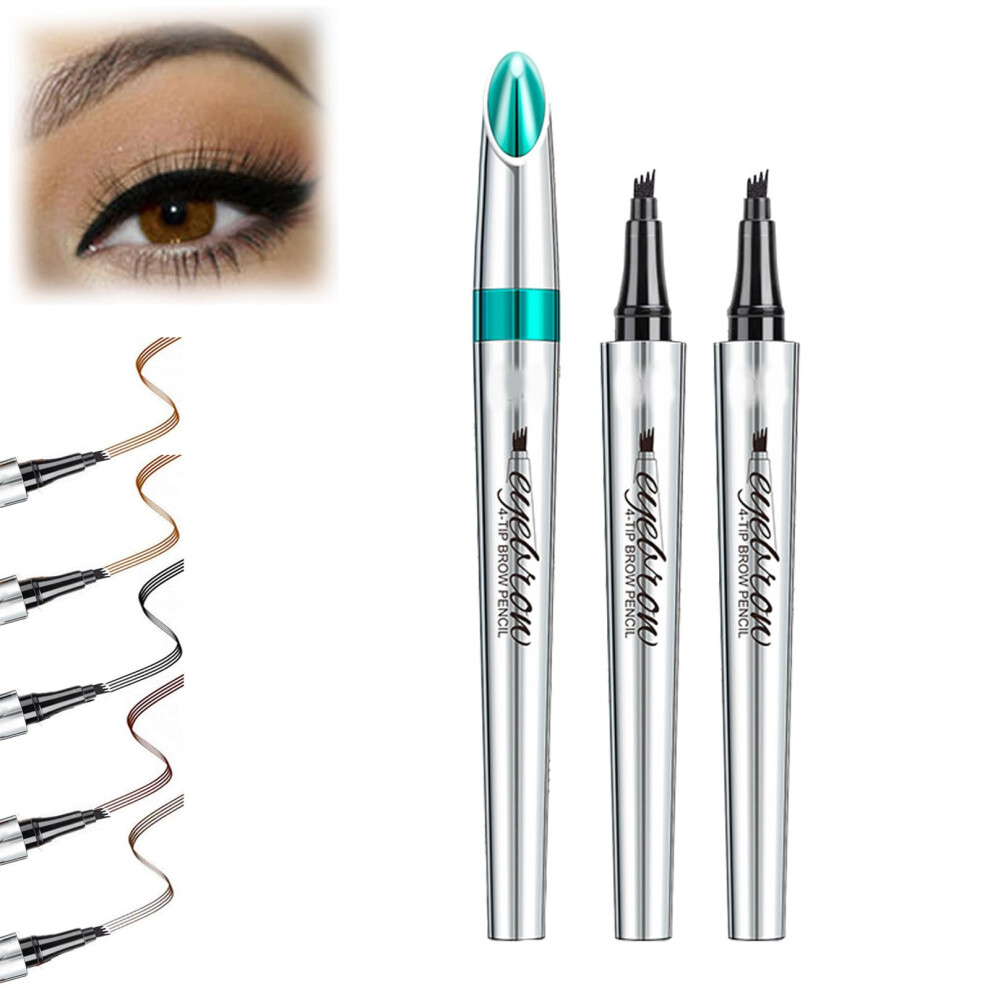 Waterproof Microblading Eyebrow Pen Dark Brown 4 Tip HairLike Strokes LongLasting SmudgeProof