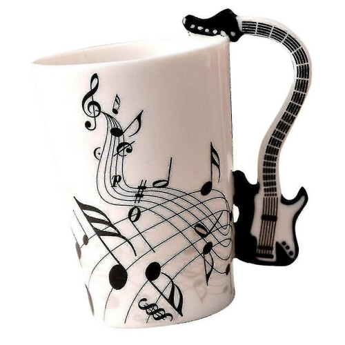 (Black) Ceramic Coffee Mug With Guitar Handle