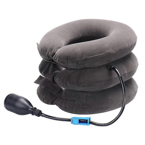 (grey) Cervical Neck Traction Device Inflatable Adjustable Neck Stretcher 1