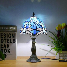 Flower Style Table Lamp Small Stained Glass Lamp With Metal Base For Bedroom Dorm Living Room