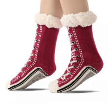(Burgundy)Ultra-thick Cashmere Slipper Home Socks,Slipper Socks With Non Slip Slipper