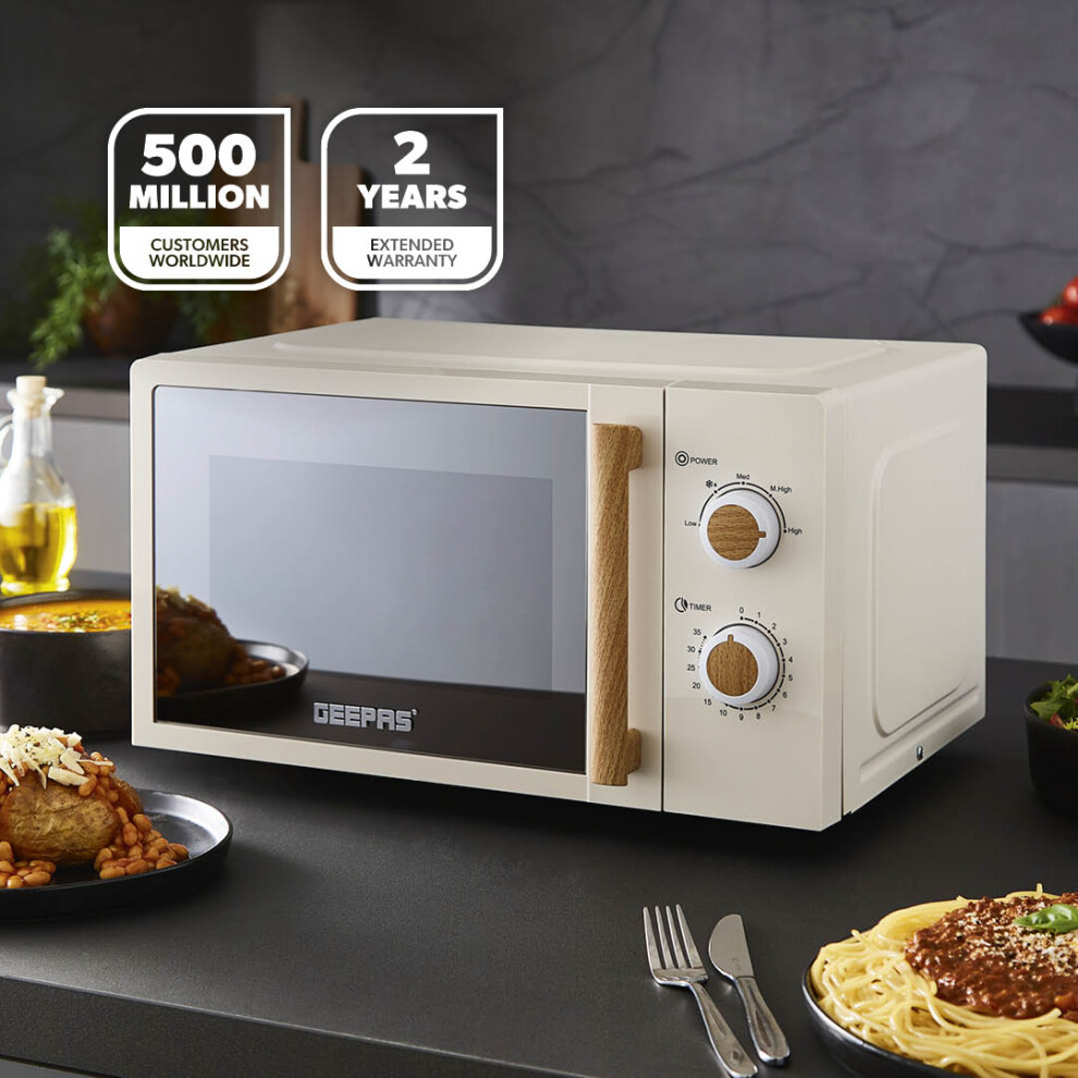 Geepas 20L Microwave Oven 700W | Compact Solo Microwave With 5 Power Levels 35-Minute Timer Turntable Glass Tray | Stylish Mirrored Glass Door