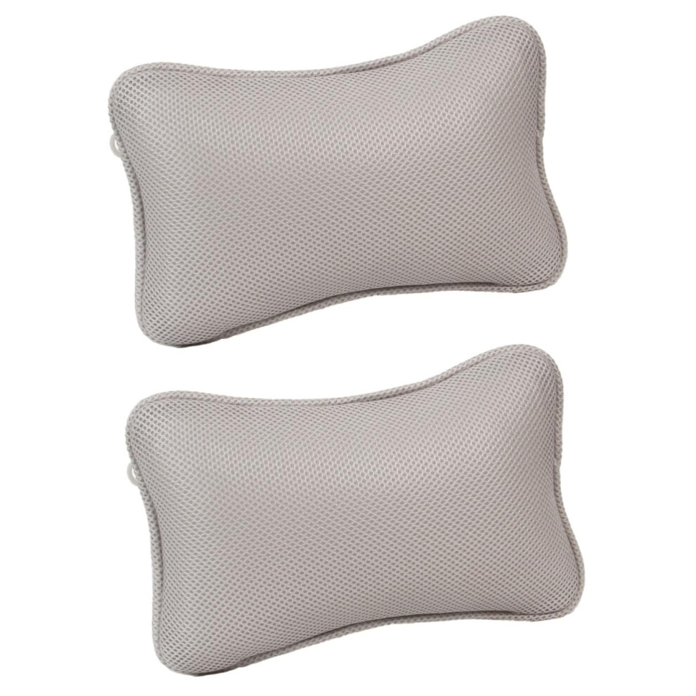 Grey 2Pcs Bathtub Pillow With Nonslip Suction Cups Ergonomic Neck And Shoulder Support
