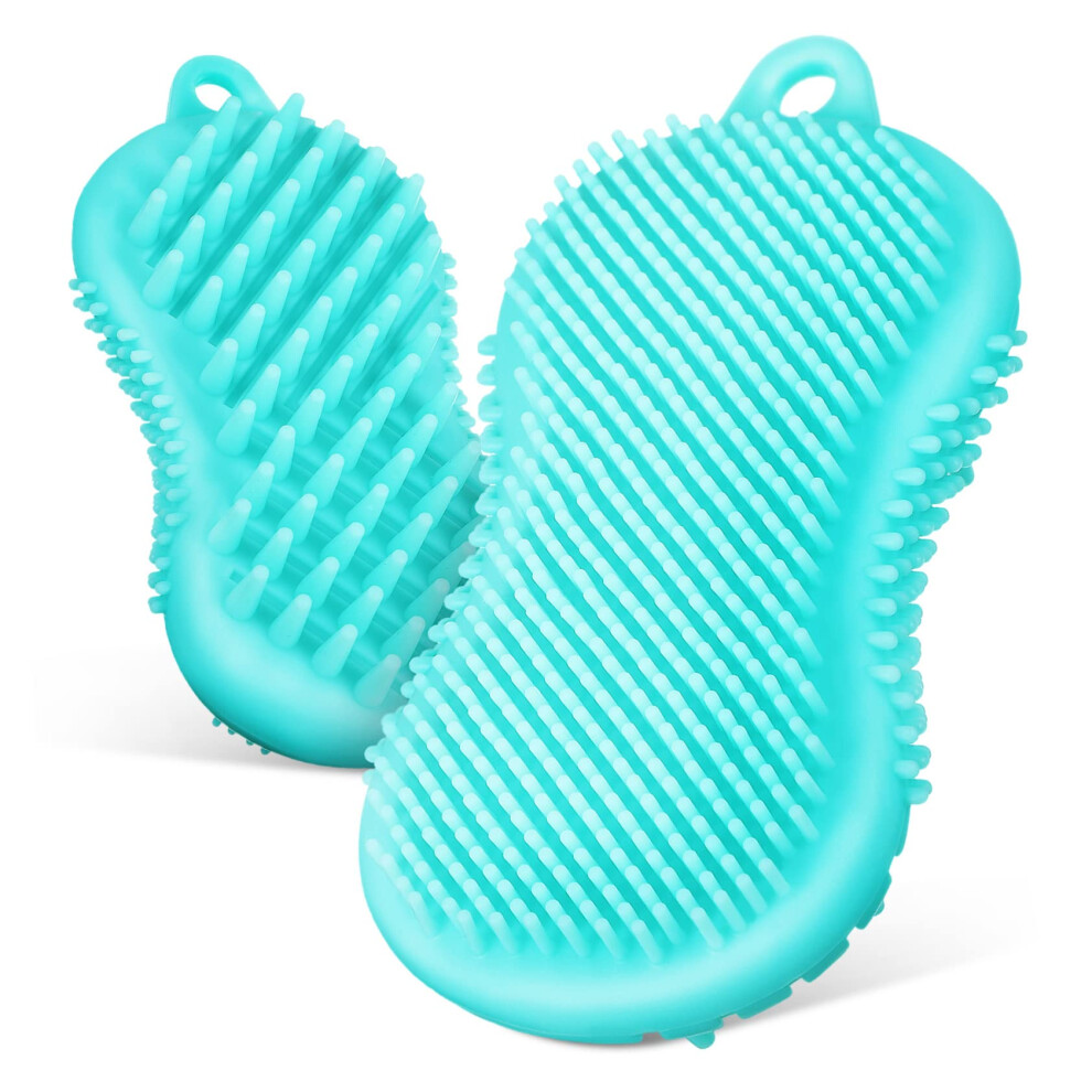 2pcs Silicone Body Scrubber and Scalp Massage Brush, Gentle Exfoliating QuickDry Bath Care