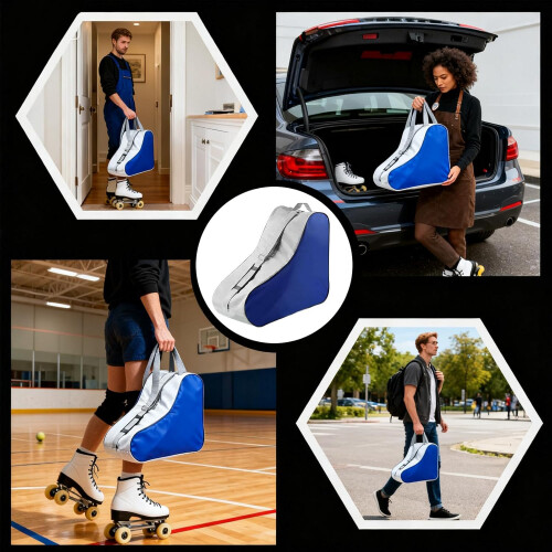 Ice Skating Bag Large Adjustable Roller Skate Backpack With Zipper For Shoes Blue 2