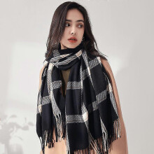 Keep warm in winter, windproof scarf for women, cashmere texture fringed plaid scarf, black
