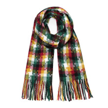 Women's winter plaid scarf soft warm shawl scarf stylish mosaic design fashionable cold weather accessory, red and green