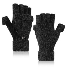 (Black) Women's Winter Fingerless Gloves Warm Flip Typing Gloves Knitted Convertible Gloves Texting Gloves