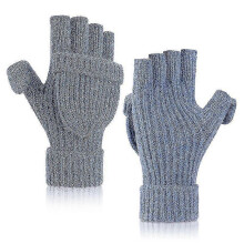 (Blue) Women's Winter Fingerless Gloves Warm Flip Typing Gloves Knitted Convertible Gloves Texting Gloves