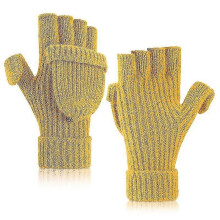 (Yellow) Women's Winter Fingerless Gloves Warm Flip Typing Gloves Knitted Convertible Gloves Texting Gloves