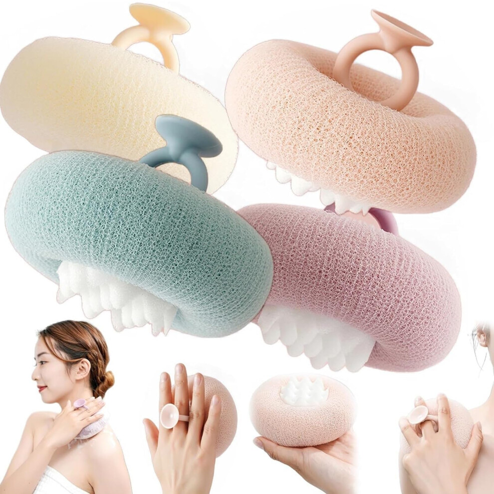 Pink Loofah Bath Sponge 4 Pack Shower Pouf Body Scrubber For Exfoliating And Rich Lather