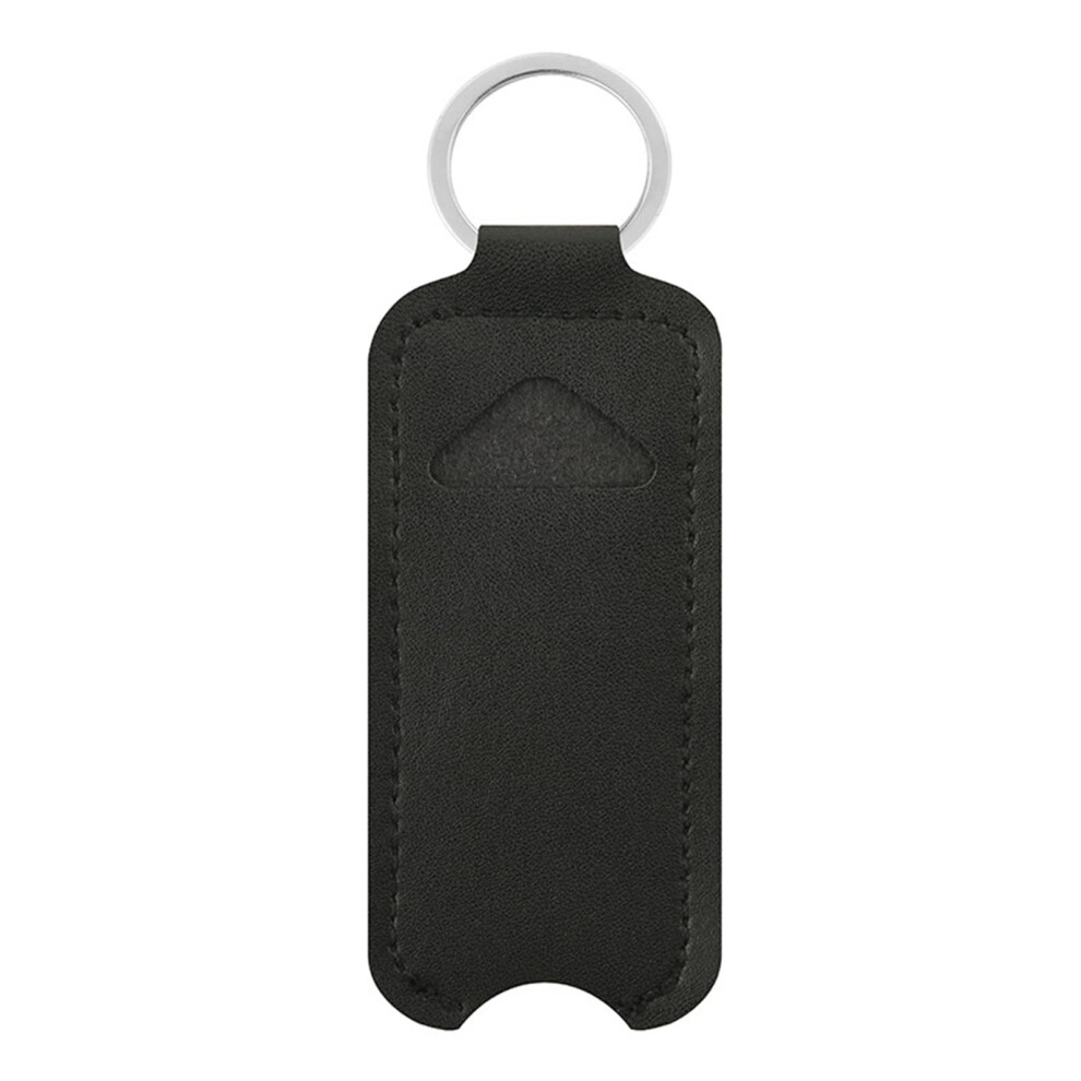 Black Lipstick Holder Keychain Faux Leather Compact Travel Pouch For Chapstick And Makeup