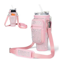 (Pink)Sparkling Rhinestone Bottle Bag For Stanley 40/30 Oz Insulated Tumbler Sleeve