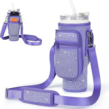 (Purple)Sparkling Rhinestone Bottle Bag For Stanley 40/30 Oz Insulated Tumbler Sleeve