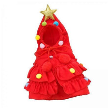 5xXmas Cloak with Star and pompoms Cosplay Dress Xmas Tree Cape with Santa Hat S Red