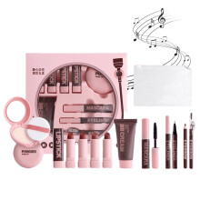 Pink Makeup Gift Set for Girls, Complete 9pcs AllinOne Travel Cosmetic Kit with Lipstick Mascara Eyeliner