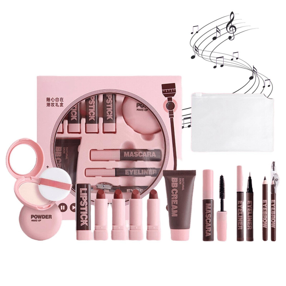 Pink Makeup Gift Set For Girls, Complete 9Pcs Allinone Travel Cosmetic Kit With Lipstick Mascara Eyeliner