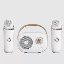 (2pc Speaker, White) Bluetooth Speaker With 1-2 Wireless Microphone Support Karaoke TF Card FM Play HIFI Bass Handsfree Call Children's Birthday Gift