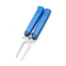 (Bule) Golf Alloy Forks,Divot Repair Tool and Ball Marker with Built-in Bottle Opener