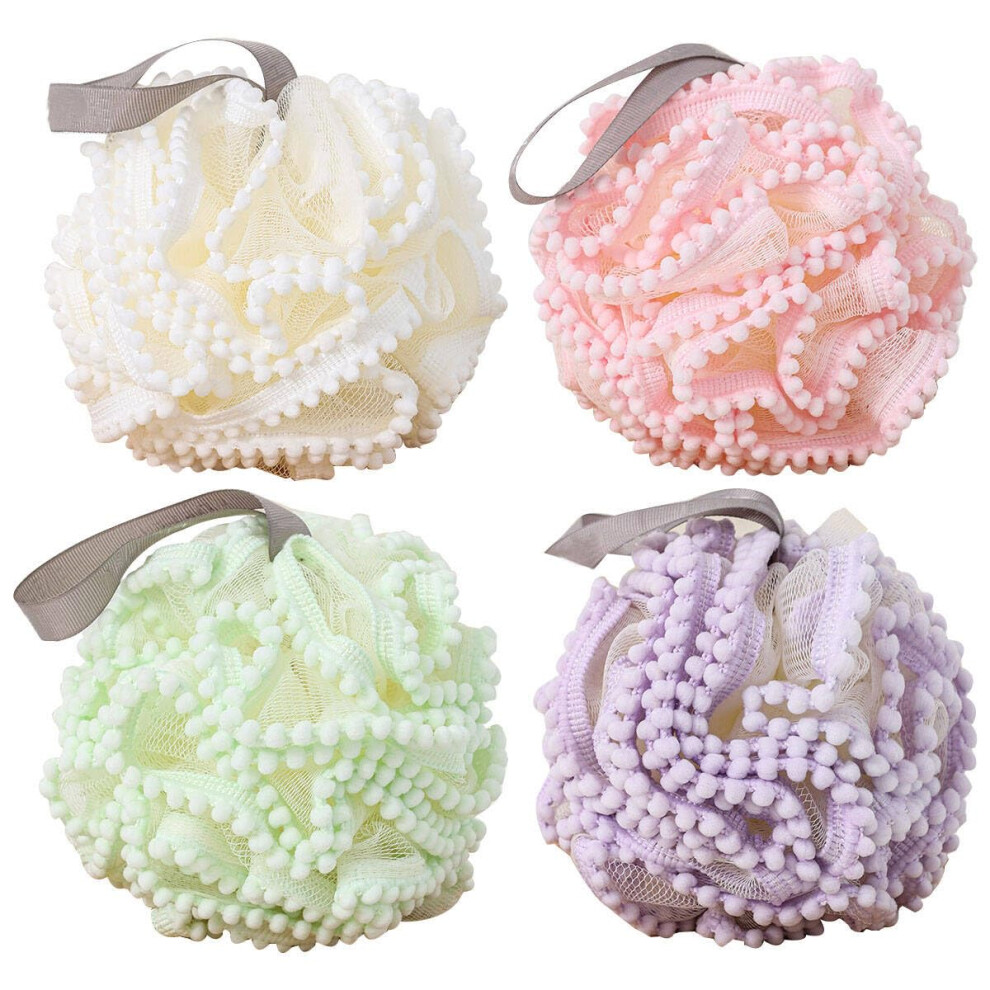 4 Pack Bath Loofah Sponge Set, Exfoliating Large Shower Pouf with Hanging Rope for Gentle Deep Cleansing